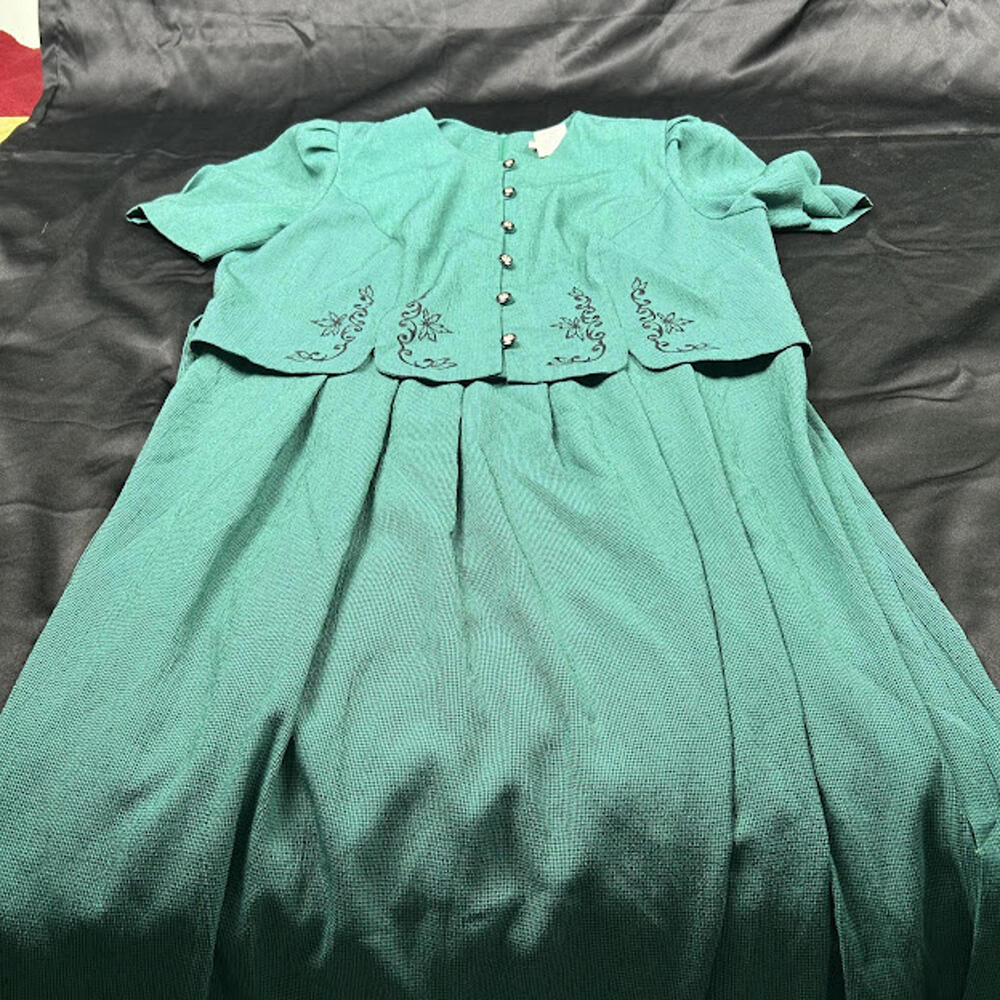 Lady Dorby Womens Green Dress Overlay Skirt Tie Back Size 16W